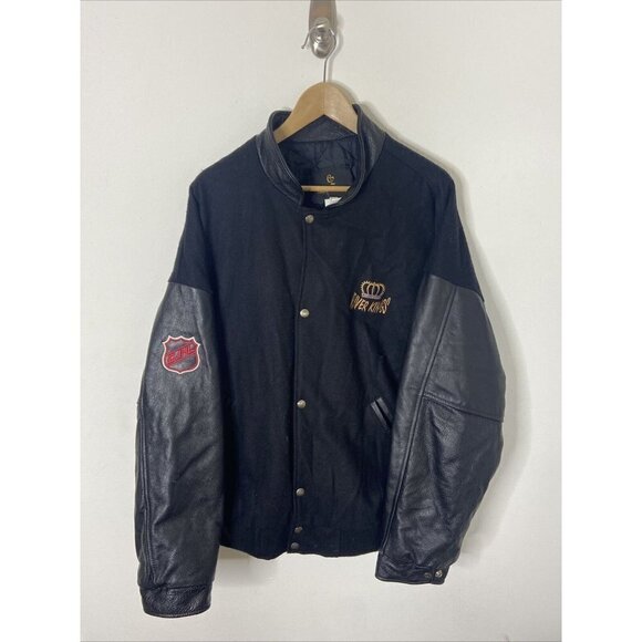 Vintage CJHL Edmonton River Kings Men XL Bomber Leather Jacket Hockey Juniors